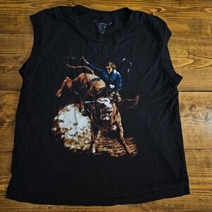 Bandit Brand Rodeo Cowboy Bull Riding Graphic T-Shirt Black Size Large‎